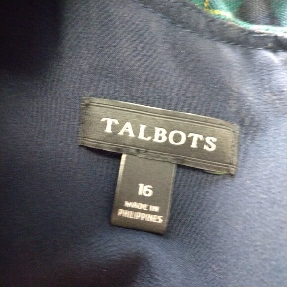 TALBOTS Women's Size 16  Green Tartan Plaid Ruffled Wool Blend Sleeveless Dress - Picture 3 of 8